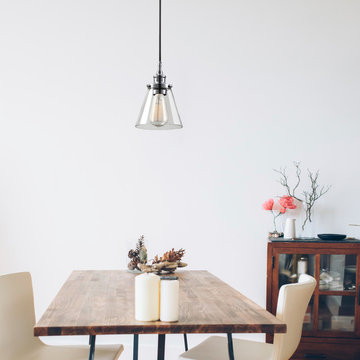 Mercer 1-Light Pendant, Polished Chrome Finish, Clear Glass Shade, Black Woven F