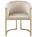 Meridian Furniture - Tierra Velvet Upholstered Dining Chair, Cream - Enjoy body-hugging comfort at every meal with this Tierra velvet dining chair. Rich cream velvet covers the seat, arms and back of this comfortable yet beautiful chair. The frame is made from durable metal for resilient, long-lasting use, and it features a brushed brass finish for a look that's both modern and elegant. Pair it with the table of your choice for a modern look in your dining room space.