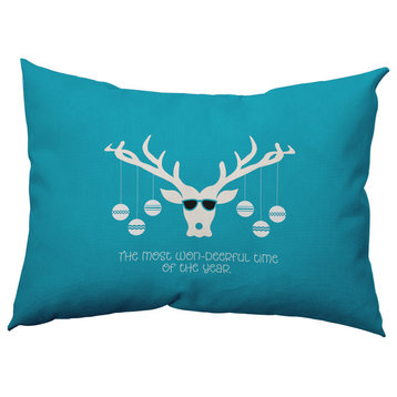 Cool Christmas Deer Accent Pillow, Turquoise, 14"x20"