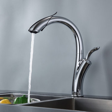$109.99 Modern Pull Down Single Handle Kitchen Faucet Chrome Single Hole High Ar