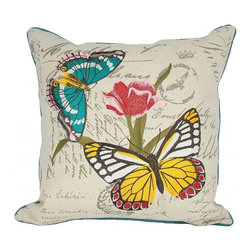 Xia Home Fashions - Papillon Embroidery Pillow, Butterfly on Tulip - Decorative Pillows