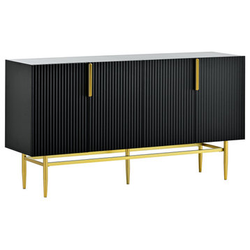 TATEUS 60" Modern Elegant 4-door Sideboard,Gold Metal Handle Storage Cabinet, Black