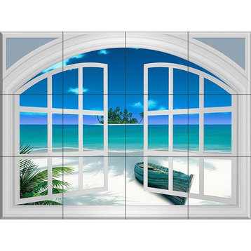 Ceramic Tile Mural, Beach View Through A Window, DM, by David Miller