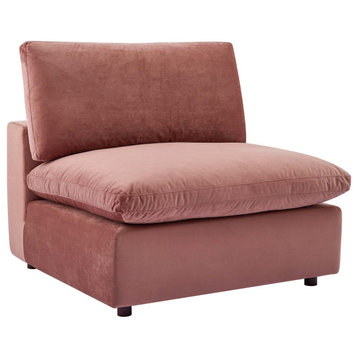 Elegant Accent Chair, Armless Design With Velvet Seat & Pillow Back, Dusty Rose