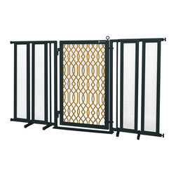 Fusion Gates - Fusion Gate with Gold Lattice Design, Black, 71.5"-74" - Dog Gates