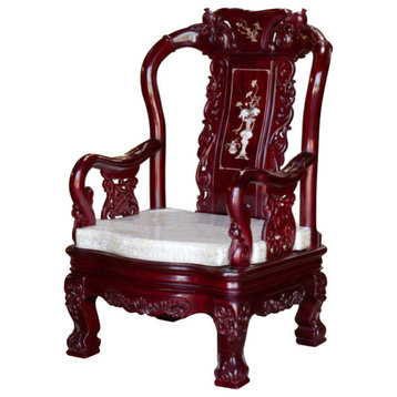 Dark Cherry Chinese Mother of Pearl Inlay Rosewood Royal Palace Armchair