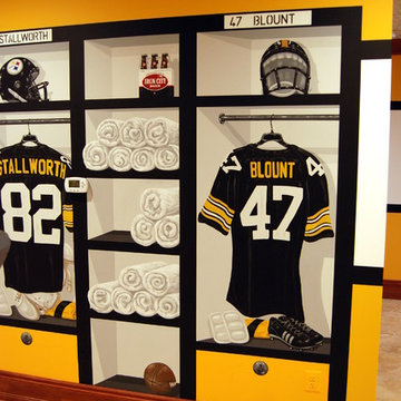 Pittsburgh Steelers 1970's Themed Locker Room Murals in a Home Gym/Game Room