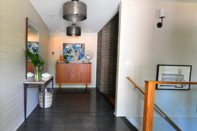 Example of a mid-century modern entryway design in Chicago
