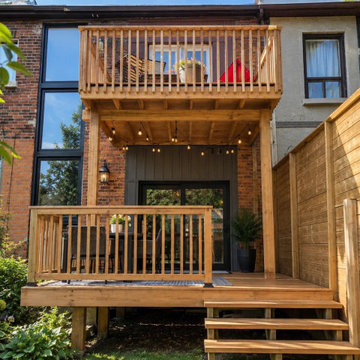 Two-level deck in North York, the upper deck forming a waterproof roof over the