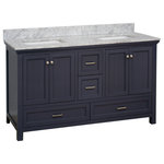 Kitchen Bath Collection - Paige 60" Bathroom Vanity, Marine Gray, Carrara Marble, Double Sink - The Paige: beadboard styling for the modern bathroom. The decorative wood paneling adds a subtle beachy flair that's hard to resist!