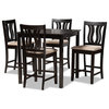 Fenton Sand Fabric Upholstered and Dark Brown Finished Wood 5-Piece Pub Set