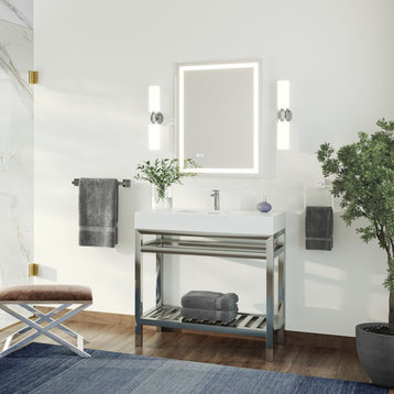 The Nova Bathroom Vanity, Chrome, 36", Single Sink, Freestanding