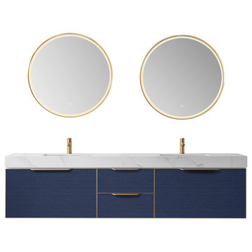 Alicante Vanity With Stone Countertop, Classic Blue, 84", With Mirror