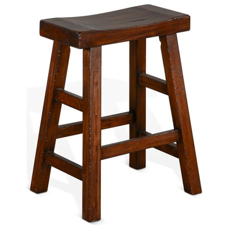 Sunny Designs 24" Saddle Seat Transitional Mahogany Wood Stool in Medium Brown