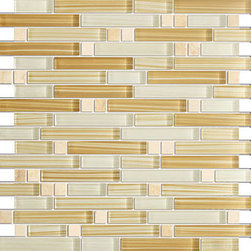 Glossy Beige Colorful Stripes Glass Mosaic Backsplash Tiles - Home Accessories & Decor
