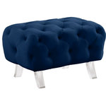Meridian Furniture - Crescent Velvet Upholstered Ottoman, Navy - Give your room an instant update with this Crescent velvet ottoman. Uber modern by design, this space-age ottoman features a crescent shape silhouette for a look that attracts attention from all angles. Its soft navy velvet upholstery is sleek and chic to the touch and feels oh-so-soft against the skin, beckoning to visitors to sit down and stay awhile. Acrylic legs add to the ottoman's modern, contemporary vibe and give it a sturdy foundation.