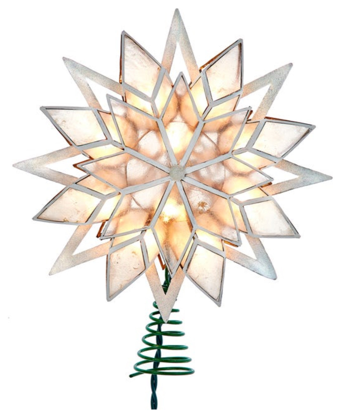 Kurt Adler 9-Inch Capiz Star Tree Topper With 10 Clear Lights