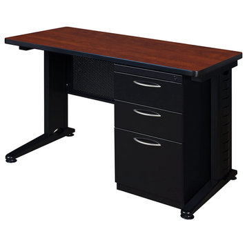 Modern Desk, Lockable Drawers & Unique Vented Compartments for Wires, Cherry