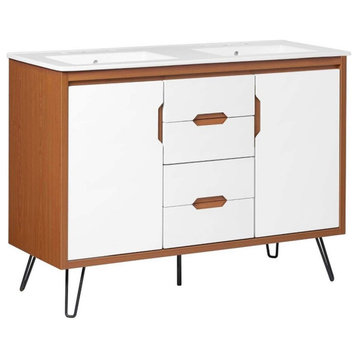 Modway Energize 48" Wood Double Sink Bathroom Vanity in Cherry/White
