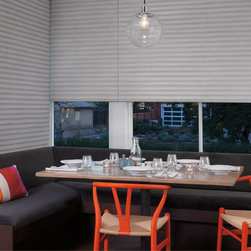 Modern Grey Dining Room Custom Window Roller Shades by Hunter Douglas - Roller Shades
