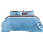 Silver Fern Decor - Modern Sky Blue And Brown Swirl Queen Duvet Cover Set, Queen - Cool blues and grayish brown combine to create the peaceful ambiance found through this duvet cover set. Those who are seeking a subdued yet modern addition to their bedroom will enjoy the tranquility brought into the home with this soothing, swirling design sure to lull you off to dreamland. Best of all, the color combination will blend well with almost any bedroom design imaginable.