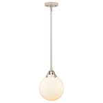 Innovations Lighting - Beacon Mini Pendant, Polished Nickel, Matte White, Matte White - The Nouveau 2 is a highly detailed work of art that draws the eyes into its base and arm detail. The true show stopping piece is the beautifully curved glass shade that's sure to wow you and guests alike.