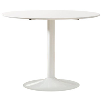 Bowery Hill Contemporary Round Wood Top Dining Table in White