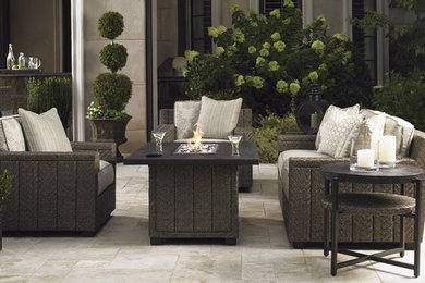 Inspiration for a large transitional backyard tile patio remodel in Other with a fire pit and no cover