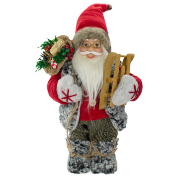 12" Standing Santa Christmas Figure Carrying Presents and Sled