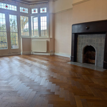 Aged Custom Copper Oak Herringbone Parquet Installation | Harrow on the Hill HA3