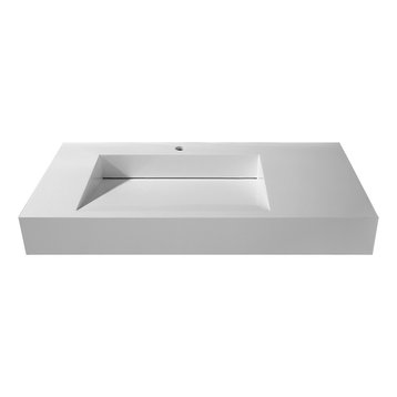 Wall-Hung Stone Resin Rectangle Bathroom Ramped Sink,Matte White/Glossy White, G