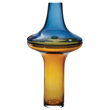 Tall Cobalt Over Amber Vase, Small