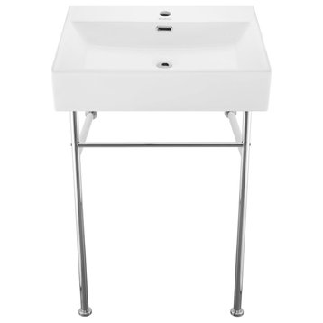 Claire 24 Ceramic Console Sink White Basin Chrome Legs