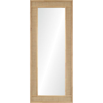 Wilder Modern Rattan And Pine Wood Fill Length Wall Mirror