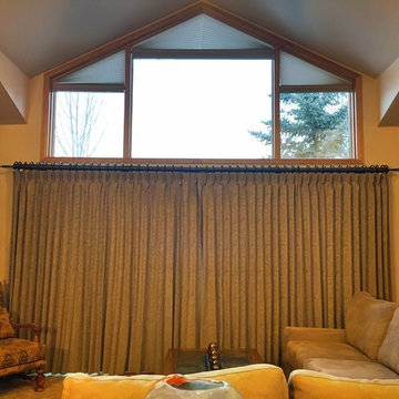 Motorized Hunter Douglas Duette Honeycomb Shades on Triangle Windows