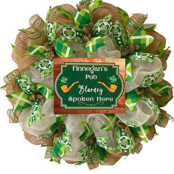 Blarney Spoken Here St Patricks Day Handmade Deco Mesh Wreath
