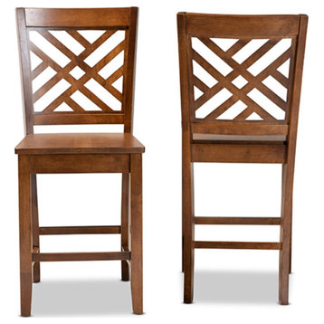 Caron Walnut Brown Finished Wood Counter Stool, Set of 2