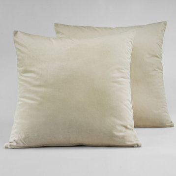 Heritage Plush Velvet Cushion Cover Pair, Au Lait Creme, 18w X 18l