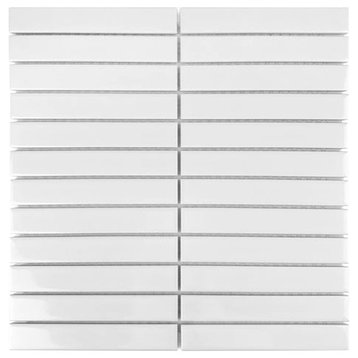 GIO White Matte 1" X 6" Stacked Linear Porcelain Mosaic Tile, 11 Sheets