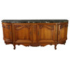 Consigned Sideboard Louis XV Rococo Vintage 1950 Green Marble Top Walnut Wood
