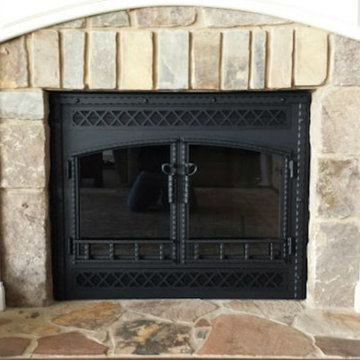 Wood burning fireplace glass doors by Stoll