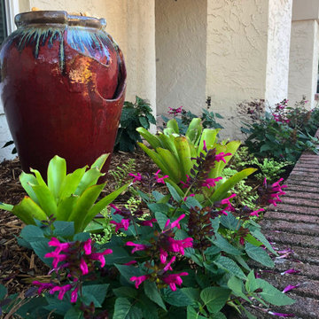 Transformed tennis court, fomerly unused front yard, now a gathering space.