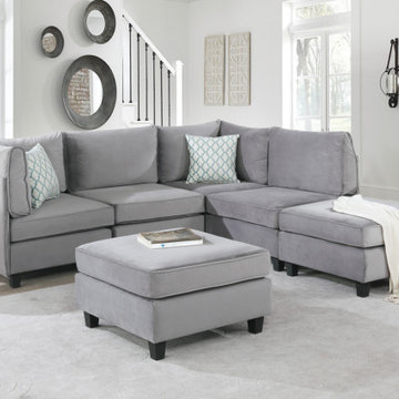 Simona 90" Gray Velvet 6Pc Modular Sectional Sofa