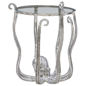 Amelia Silver Octopus Glass Top Side Table