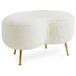 Jonathan Adler - Kidney Ottoman, Shearling - An elegant, fluid shape to give any room a swish of chic. The classic kidney-shaped silhouette gets an ultra-luxe makeover in shearling or a jewel-toned turn in lavender or turquoise velvet. Twinkly, angled brass legs take it to the next level. A curvaceous complement to any lounge chair or sofa.