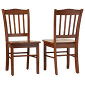 Benzara Wooden Slat Back Chair with Straight Feet, Set of 2, Honey Brown