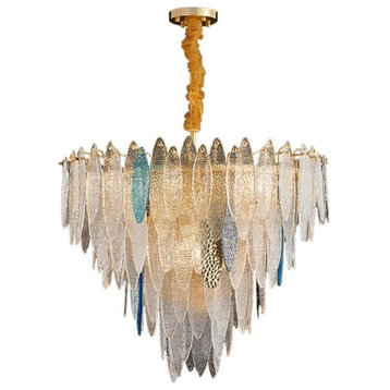 Round Gold Frosted/Smoke gray Crystal Chandelier for Living Room, Kitchen, Blue, Dia23.6"