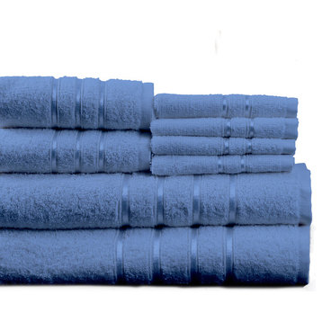 100% Cotton Plush 8 Piece Bath Towel Set by Lavish Home, Blue