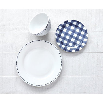 Safdie & Co. Porcelain Dinnerset 12 Piece Rim Rustic Cottage Navy/White