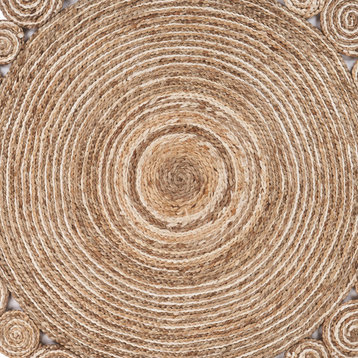 Bleached and Spiral Boutique Organic Jute Rug, 6' Round
